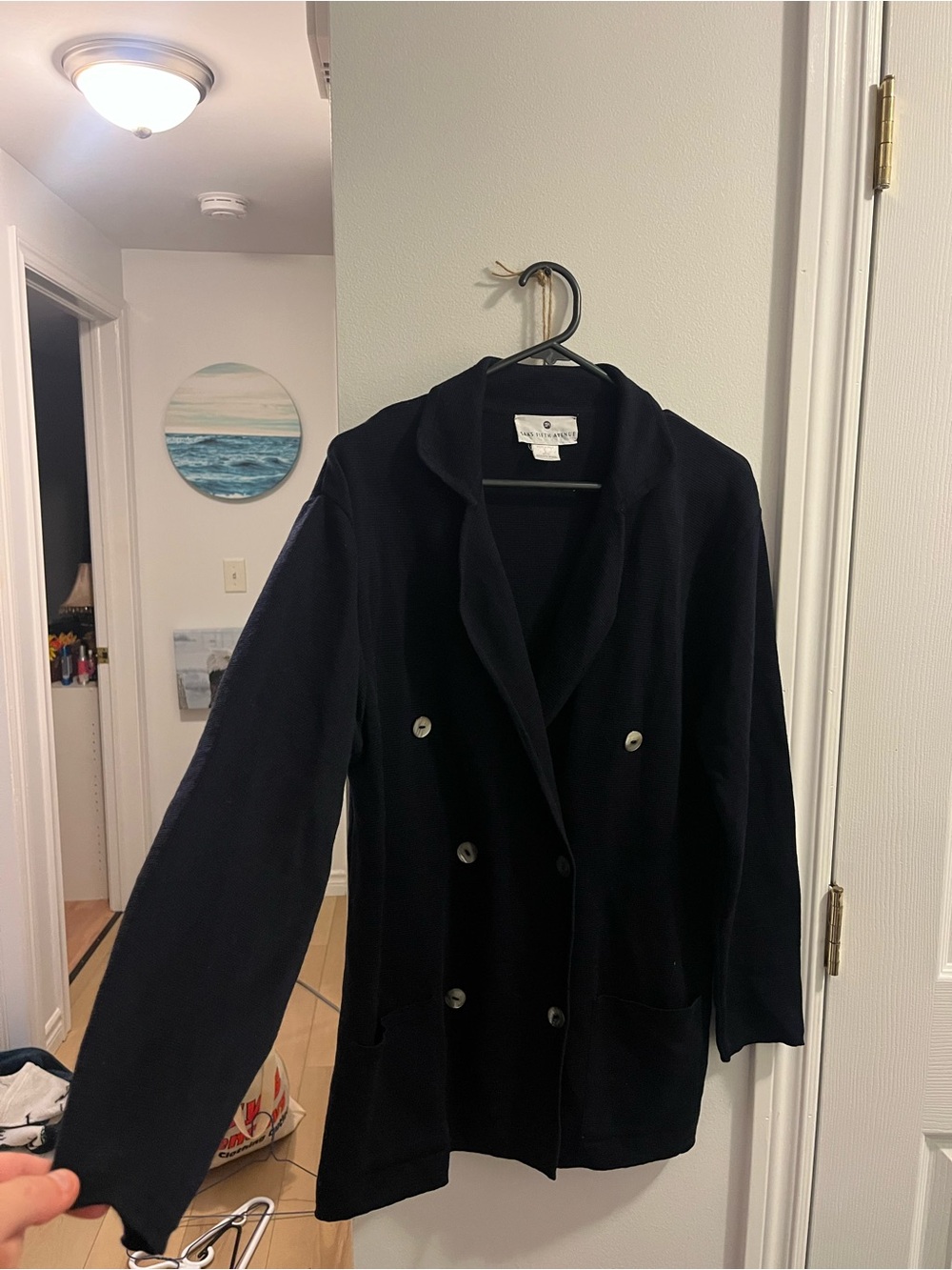 Saks Fifth Avenue Navy Double-Breasted Knit Blazer Cardigan